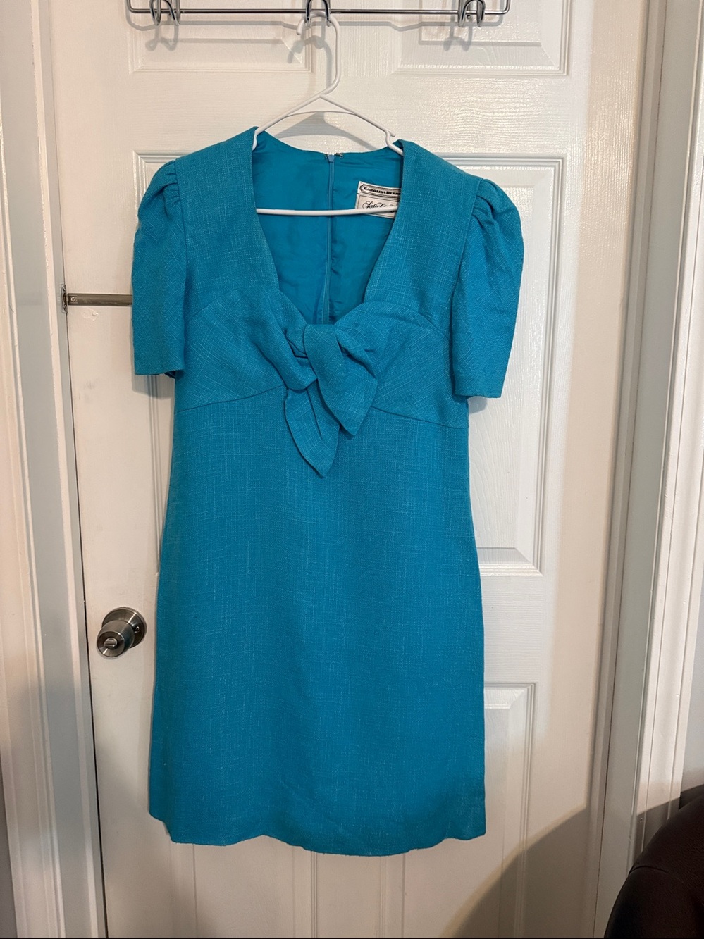 Carolina Herrera Turquoise Bow-Front Women's Dress size 12